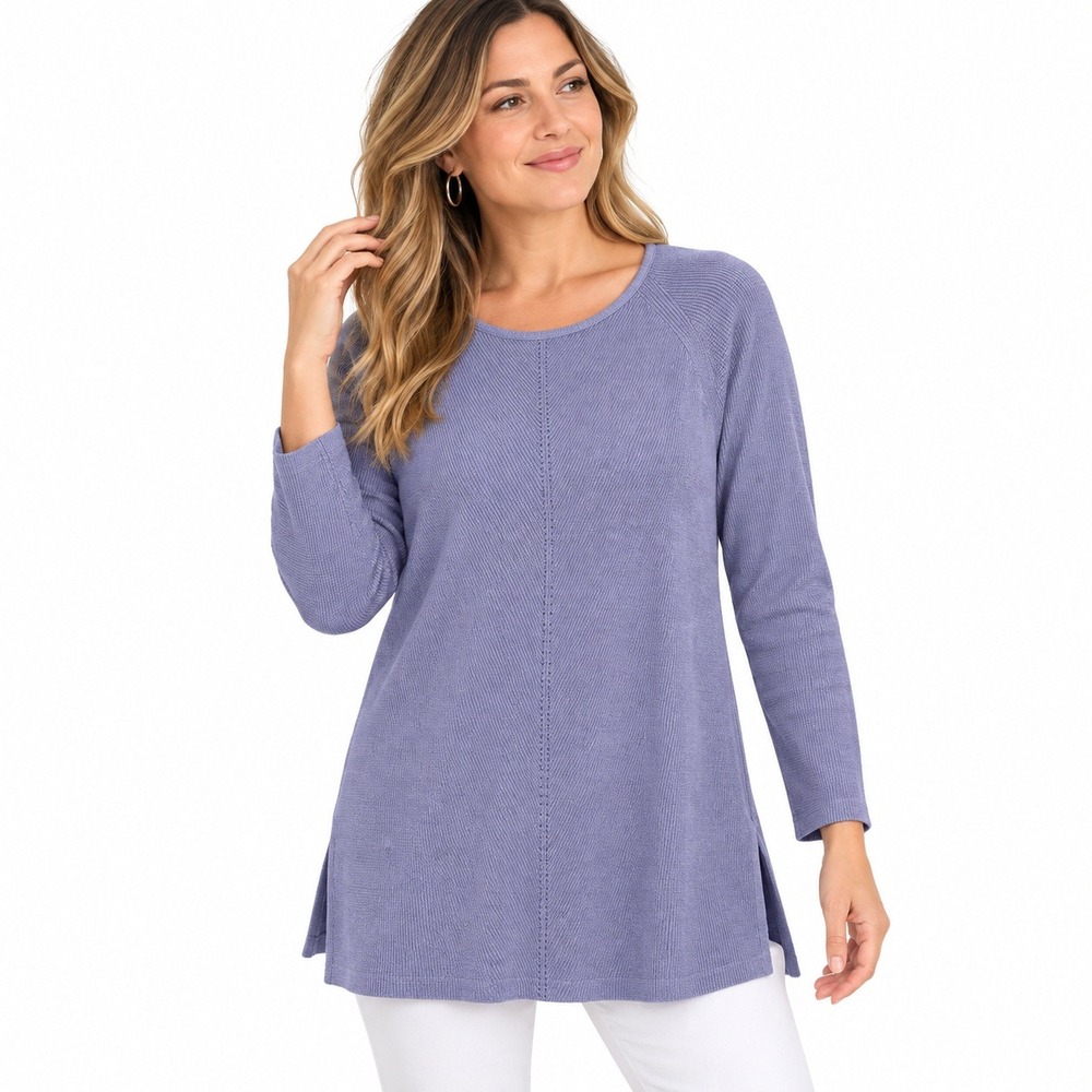 J. Jill Lavender Purple Ribbed Chevron Tunic Sweater Womens Medium Tall Scoop